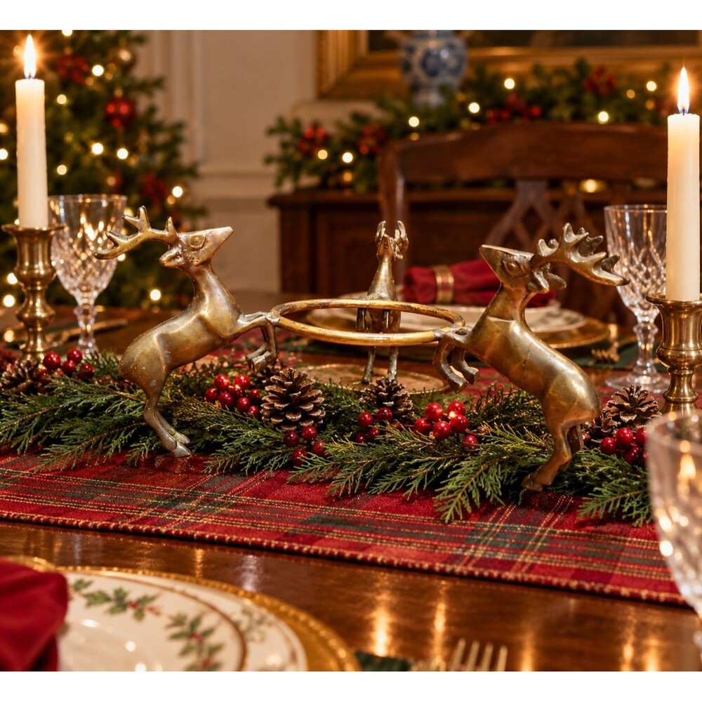 MCM Hollywood Regency Brass Reindeer Sculptural Bowl, Candle or Plant Ring Stand